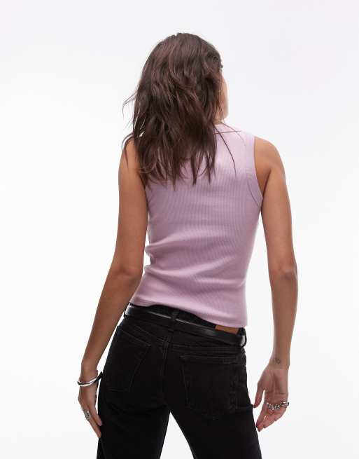 Topshop rib racer vest in pink