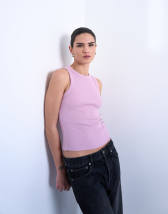 Topshop rib racer vest in pink