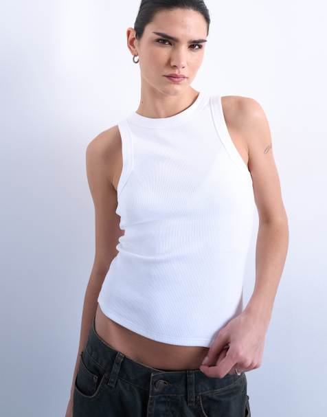 Topshop rib racer vest in white - view 1