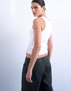 Model wearing Rib racer vest in white