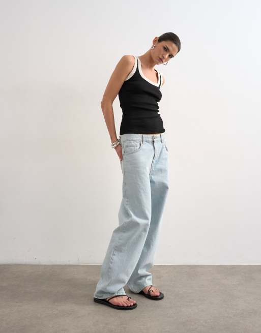 Topshop rib scoop neck vest in black and ecru, 2 of 4