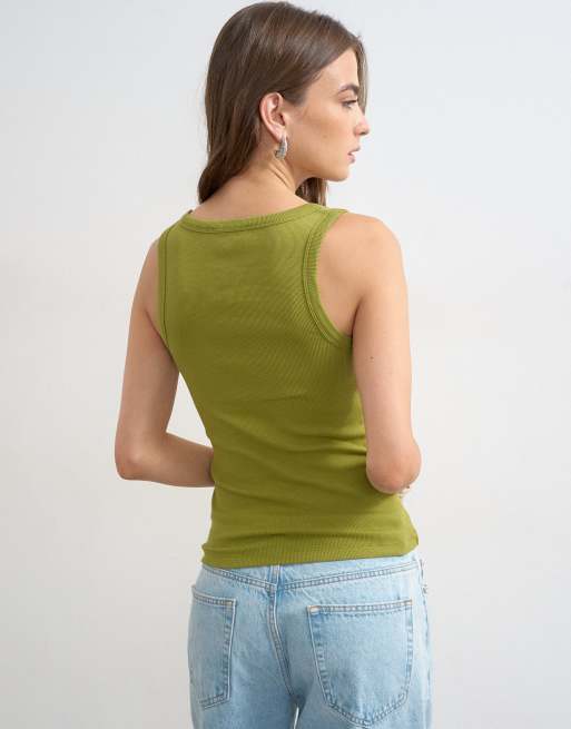 Topshop rib scoop neck vest in green, 2 of 4
