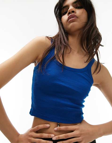 Topshop rib singlet in blue - view 1