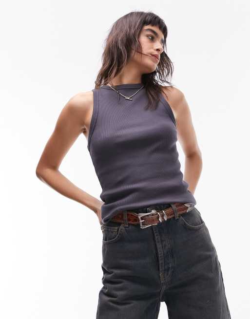 Topshop rib slim singlet in slate