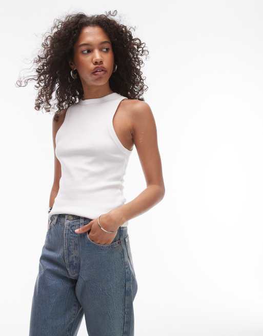 Topshop rib slim vest in white