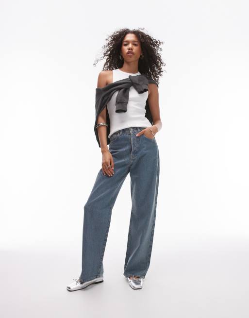 Topshop rib slim vest in white