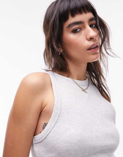 Topshop rib slim vest in grey marl - view 1