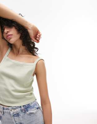 Topshop Rib Tank Top In Sage-green In Green