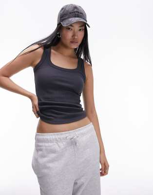 Topshop rib ultimate longline tank top in slate | ASOS