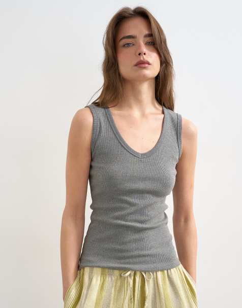 Topshop rib v-neck vest in grey marl - view 1