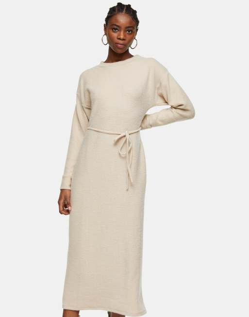 Belted ribbed 2025 midi dress