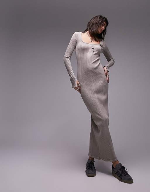 topshop grey ribbed dress Topshop Knit Cardigan Midi Dress in gray