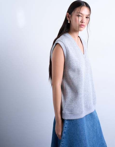 Topshop ribbed button down vest in charcoal gray - view 1