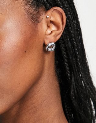 Topshop ribbed chunky stud earrings in silver