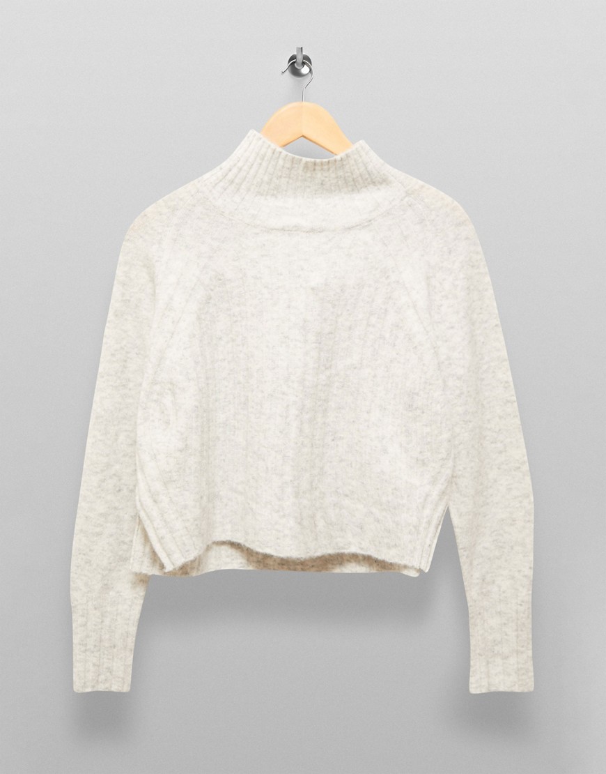Topshop ribbed cropped jumper in grey marl