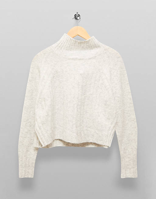 Topshop ribbed cropped sweater in gray heather