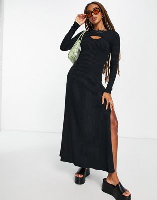 Topshop ribbed cut-out back jersey midi dress in black