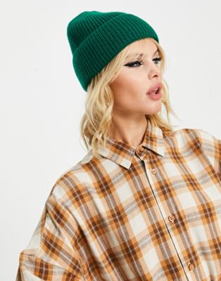Topshop ribbed fisherman beanie in green - ASOS Price Checker