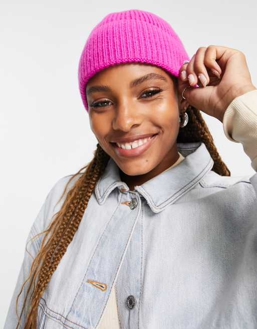 Topshop ribbed fisherman beanie in pink