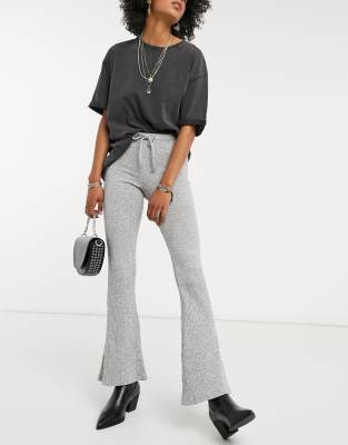 TOPSHOP RIBBED FLARE TROUSERS IN GREY MARL,16F06SGRY