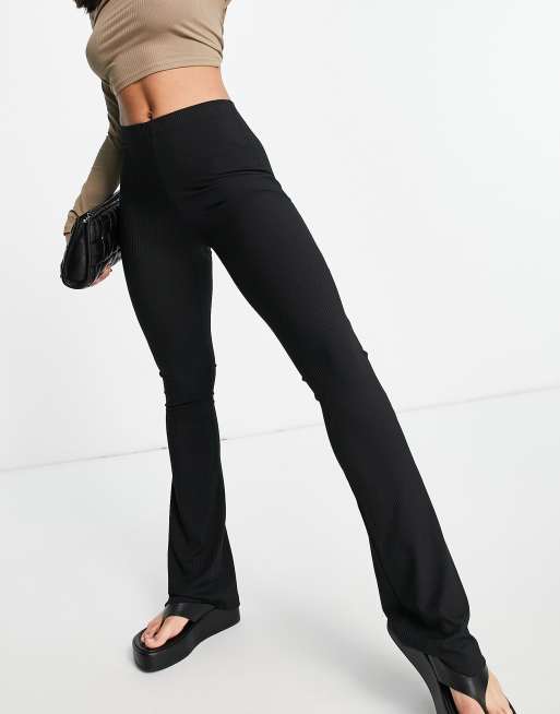 Black Ribbed Flared Trousers, Trousers