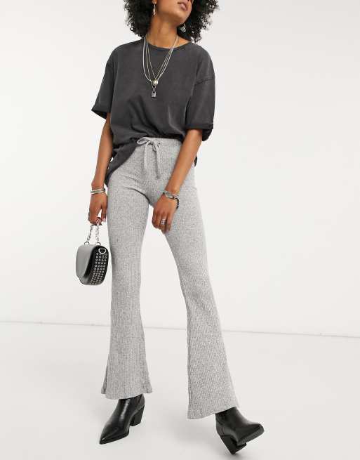 FLARED RIB PANTS - Gray marl