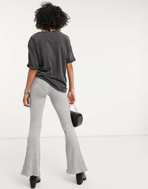 Topshop tie rib flare trousers in grey marl - ShopStyle