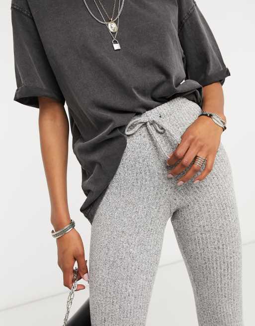 Topshop Ribbed Flared Pants in Gray