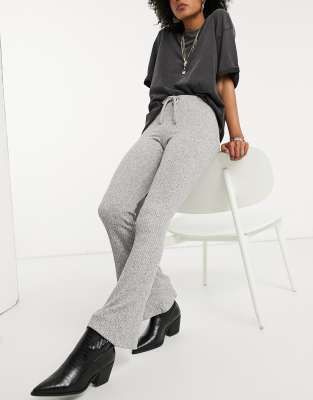 grey ribbed flare pants