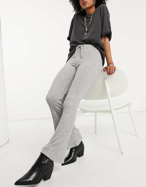 Topshop tie rib flare trousers in grey marl - ShopStyle