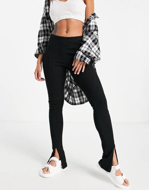 New Look ribbed flare slit side leggings in black - ShopStyle