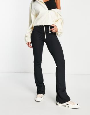 Topshop Petite Stretchy Cord Flared Pant In Black In Black