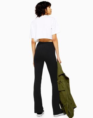 Topshop ribbed flared pant in black