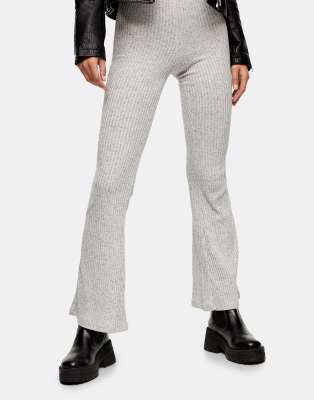 grey ribbed flare pants