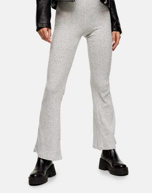 Topshop ribbed flared trousers in grey, 4 of 4