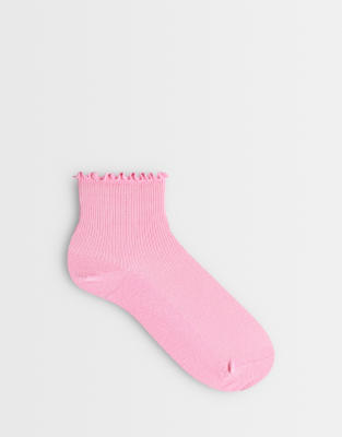 Topshop Ribbed Frill Socks In Pink