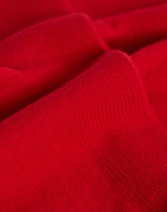 Model wearing Ribbed frill socks in red