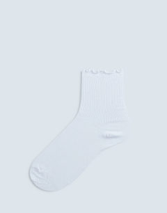 Ribbed frill socks in white
