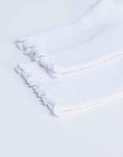 Topshop ribbed frill socks in white