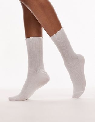 Topshop ribbed frill socks in white