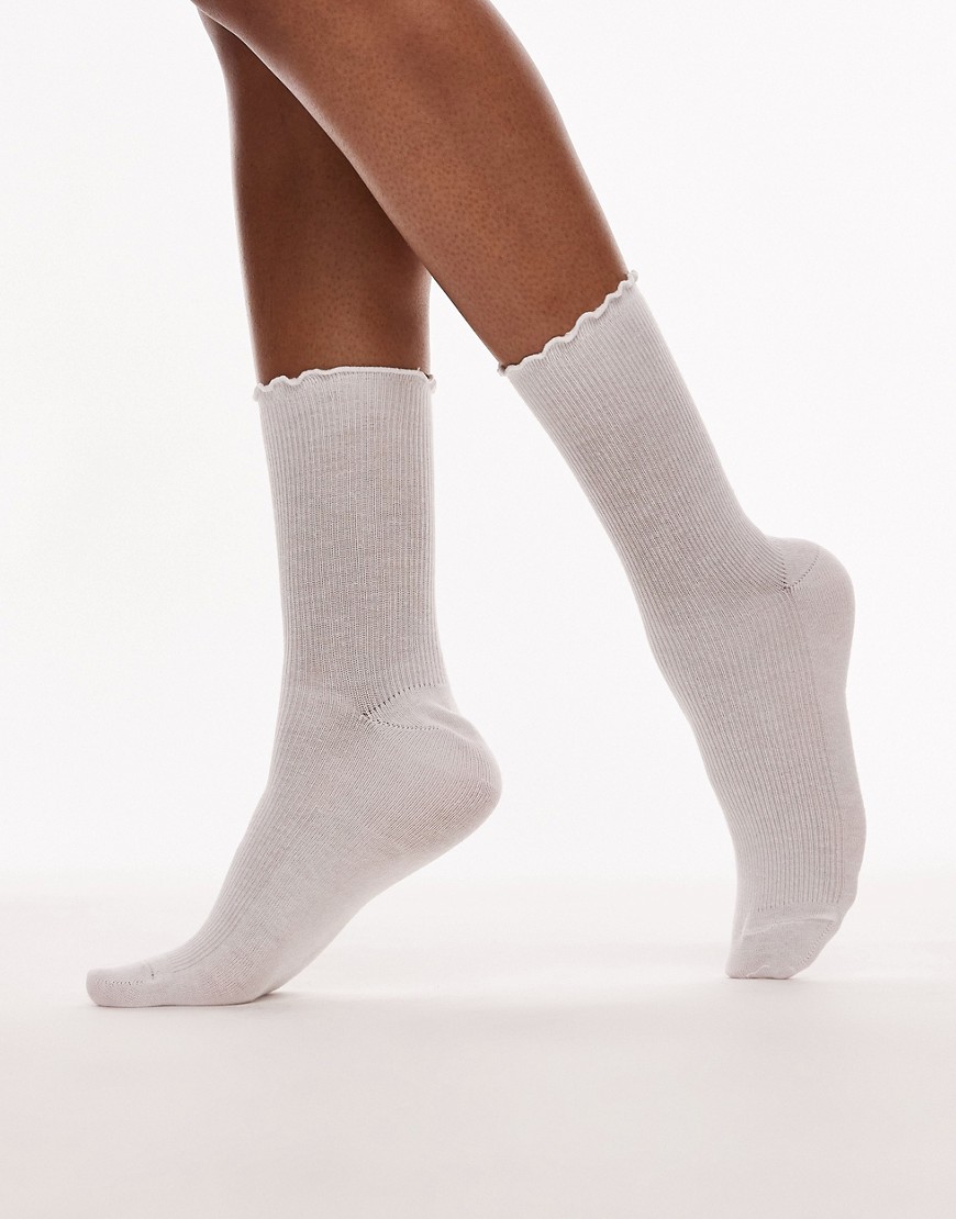Topshop ribbed frill socks in white