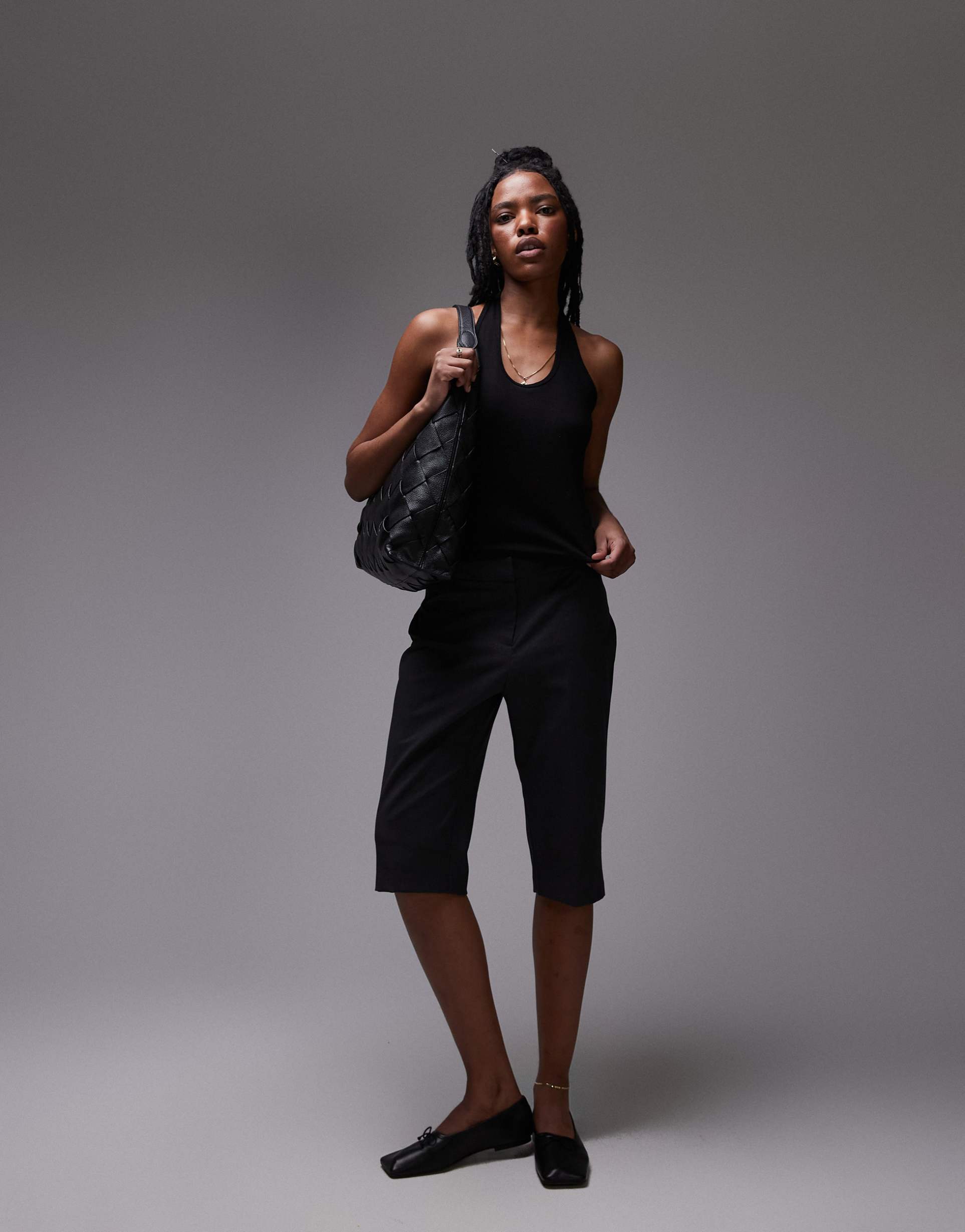 topshop ribbed halter top in black