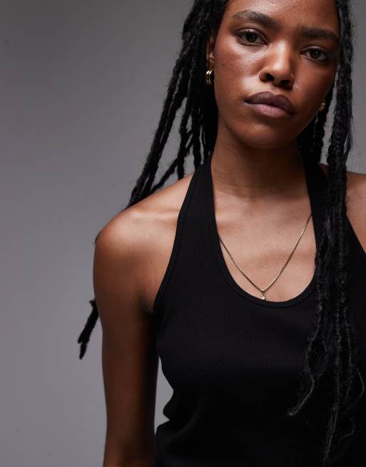 Topshop ribbed halter top in black