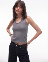 ASOS DESIGN ribbed V neck tank top in black