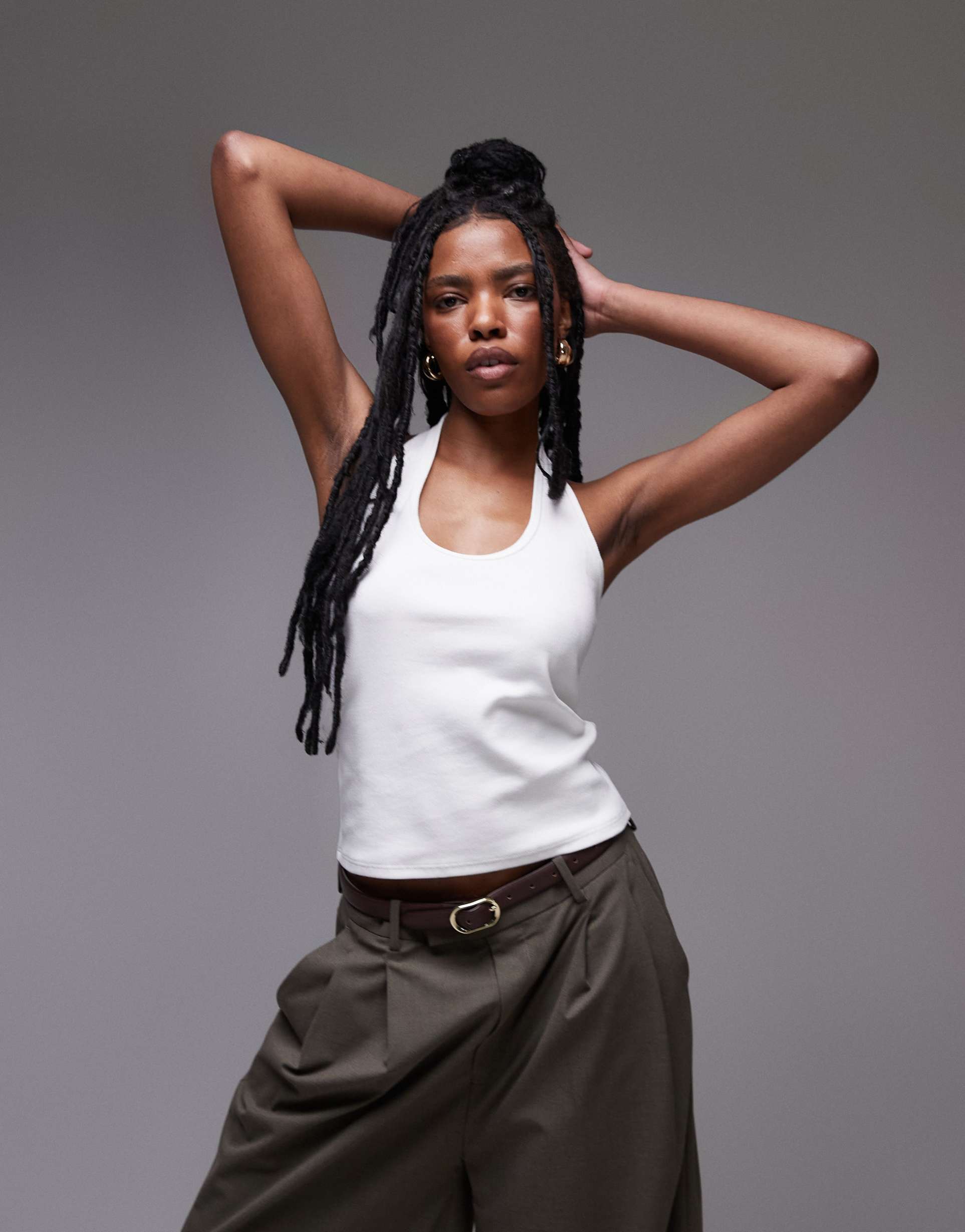 topshop ribbed halter top in white