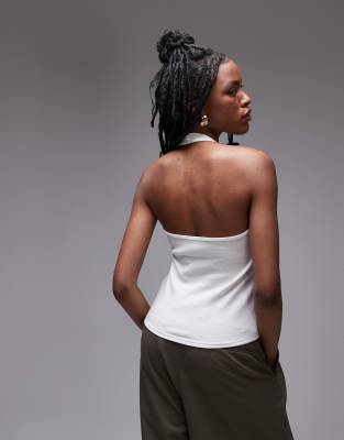 Topshop ribbed halter top in white