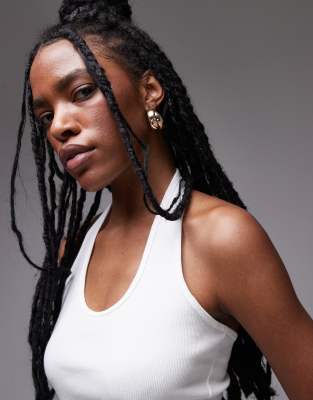 Topshop ribbed halter top in white