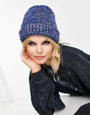 ribbed heather beanie in navy