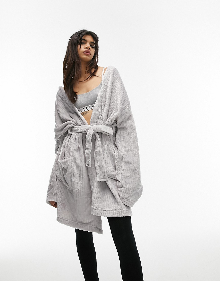 ribbed hooded raglan robe-Grey