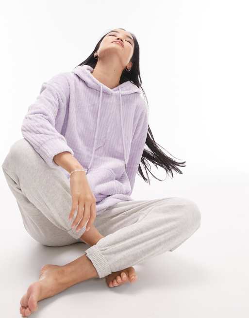 Topshop ribbed hoodie robe in lilac